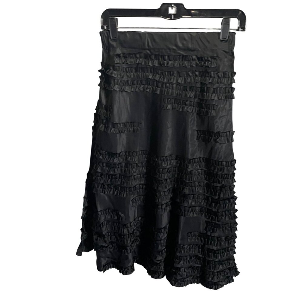Anthropologie Black Ruffle Midi Skirt Size‎ 4 With Tags New